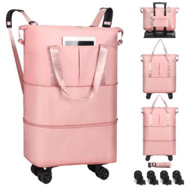 Imagem de Mochila VOOWO Rolling Dobrável Expansível com Rodas Rosa
