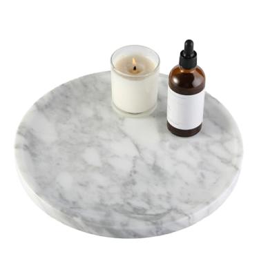 Imagem de Bandeja de mármore redonda natural – Bandeja decorativa de luxo para mesa de café, penteadeira de banheiro, cômoda e bancada de cozinha – Organizador de pedras para joias, perfume, vela, decoração de