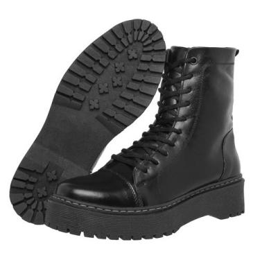 Imagem de Bota Coturno Feminino Blogueira Five Days Em Couro Legitimo Preto  145