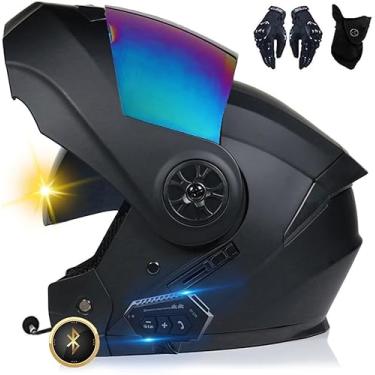 Imagem de Capacete De Motocicleta Bluetooth Para Moto Capacete Frontal Flip-up, Capacete Para 2 Pilotos Intercomunicador Bluetooth Aprovado Dot/ece, Leve, Com Viseira Dupla, Para Homens Adu, H, XL(61~62cm)