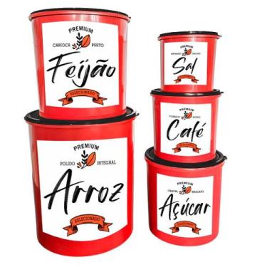 Imagem de Conjunto de Potes Para Mantimentos 5 Unidades Redondos em Plástico Dec