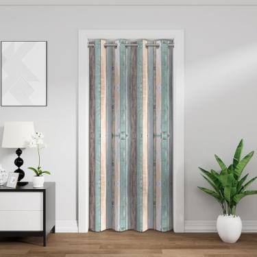 Imagem de Cortinas rústicas de porta de celeiro para portas, privacidade, vintage, estilo fazenda, tábuas de madeira, coloridas, estampadas, para decoração de quarto, sala de estar, 83 x 199 cm, 1 painel