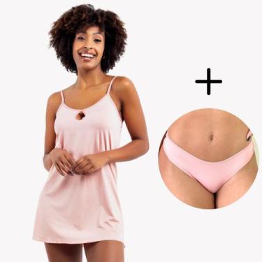 Imagem de Kit Camisola Feminina Curta Conforto + Calcinha Cores - Viére, GG, Ros