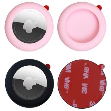 Imagem de echinff Capa de silicone com adesivo forte 3M, pacote com 4 capas protetoras para Apple Air Tags para colar na TV, fones de ouvido remotos, bagagem, laptop, câmera, bicicleta