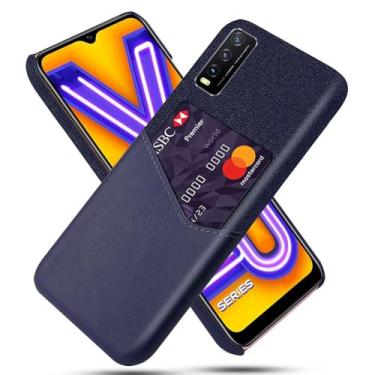 Imagem de Capa para VIVO Y20/Y20S/ Y20i,Anti-deslizamento,Proteção contra quedas de 360°,Resistência à impressão digital,Tela e caso de couro PU com 1 slot de cartão atrás-Blue