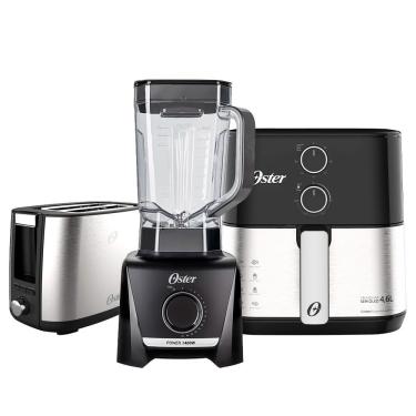 Imagem de Kit Black Inox Oster Fritadeira Liquidificador Torradeira