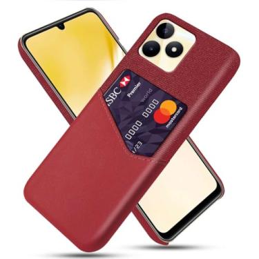 Imagem de Capa para Realme C53 4G,Anti-deslizamento,Proteção contra quedas de 360°,Resistência à impressão digital,Tela e caso de couro PU com 1 slot de cartão atrás-Red