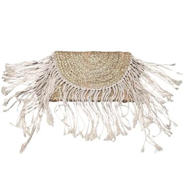 Imagem de Bolsa clutch Lily Jute Metallic Stripe Print Bohemian Hipster Beach Wedding Natural Boho Summer Handmade in India, Corda dourada