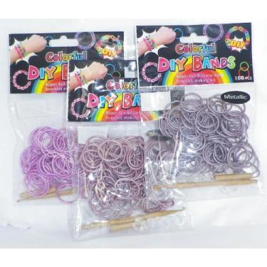 Imagem de Loom Bands DIY 300 de silicone com clipes e ferramenta Loom Purple
