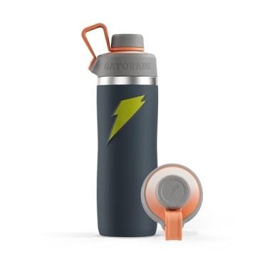 Imagem de Gatorade Garrafa de água de aço inoxidável 'Overtime' de 650 ml, tampa torcida, cinza/amarelo neon