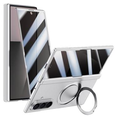 Imagem de LYJSMGZ Capa magnética para Samsung Galaxy Z Fold 7, protetor de tela, dobradiça anti-espião, capa com tudo incluído, anel de dedo antiqueda, capa elegante, branca, dobra 7
