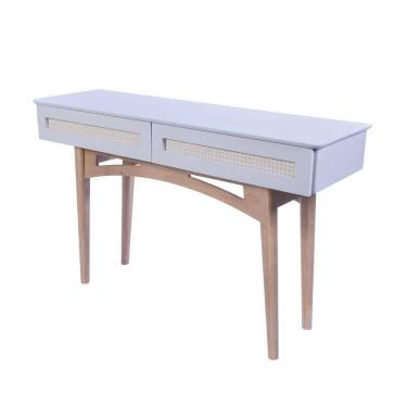 Imagem de Aparador Para Sala Com 2 Gavetas Com Detalhe Em Rattan - Nude Laca E Pés Avelã