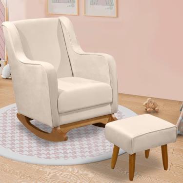 Imagem de Poltrona De Amamentação áquila Com Balanço Pés Canoa E Puff Veludo Off White - Fratello