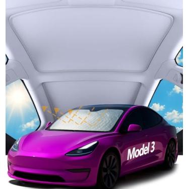 Imagem de JANSION Conjunto de combinação para Tesla Model 3 2023-2025 acessórios para-sol teto carro janela lateral triângulo traseiro pára-brisa para-sol isolamento térmico painel de proteção solar sem