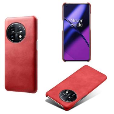 Imagem de Capa para Oneplus 11,Proteção contra quedas,Casca de volta de cor sólida simples,Design de couro de imitação de plástico-Red