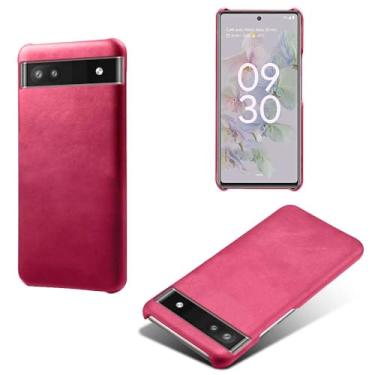 Imagem de Capa para Google Pixel 6A 5G,Proteção contra quedas,Casca de volta de cor sólida simples,Design de couro de imitação de plástico-Rose
