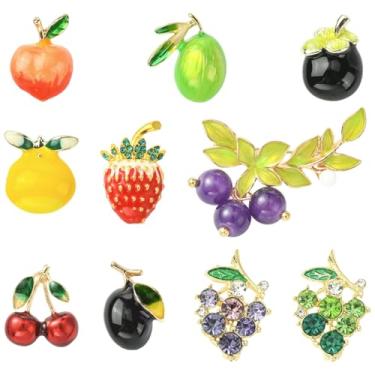 Imagem de UR URLIFEHALL 10 peças 10 estilos de alfinetes de esmalte de frutas cereja uva broche de strass alfinetes de lapela para mochilas, roupas, jaquetas, xale, chapéu, decoração