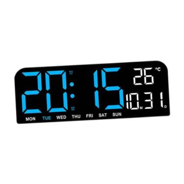 Imagem de Generic Relógio digital LED grande, alarme alto, relógio de parede grande com data, temperatura e temporizador para quarto e cozinha, Azul