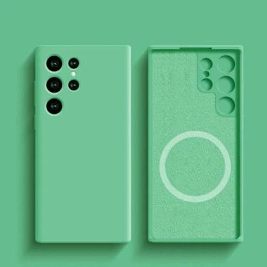 Imagem de Capa de silicone líquido magnético com proteção para Samsung Galaxy S24 Ultra, S23, S22, A15, A55, A35, A25, A54 5G, verde Matcha, para Samsung Galaxy S22 Ultra 5G