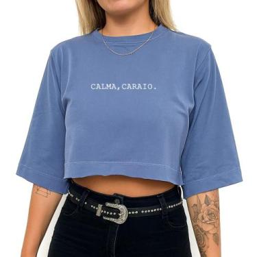 Imagem de Cropped Algodão Curto Feminino Estampado Calma Caraio 240 T-shirt Curt