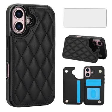 Imagem de Asuwish Capa de telefone para iPhone 16 de 6,1 polegadas com protetor de tela de vidro temperado e suporte de cartão de crédito RFID de couro com compartimento para suporte, acessórios robustos para