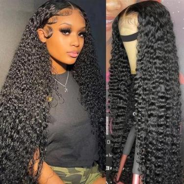 Imagem de Peruca MOONBAY Deep Wave 5x5 HD com fecho de renda 180% densidade 60 c