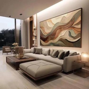 Imagem de Quadro Sala Ondas Marrom Tons Elegante Com Moldura Madeira - ArtHomeDe