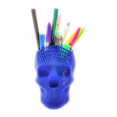Imagem de 3D Presentes Criativos Porta Canetas Skull Azul Plástico para Escritório Porta Lápis Organizador Nerd