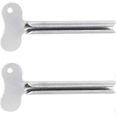 Imagem de 2 peças de chaves de espremedor de pasta de dente em tubo de aço inoxidável ferramenta de escrita de tinta de cabelo de metal durável dispensador de rolo de chave processamento, segurança de banheiro