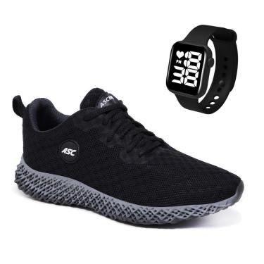 Imagem de Combo Tênis Feminino Esportivo Com Relógio Quadrado – Conforto e Estilo para Caminhada e Dia a Dia-Masculino