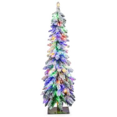 Imagem de Lápis flocado pré-iluminado Goplus para árvore de Natal de 4 pés com 1