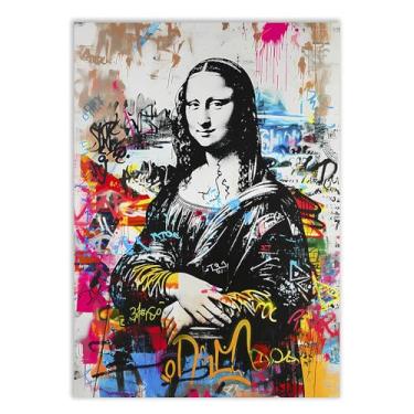 Imagem de Placa Decorativa Grafite Monalisa Arte De Rua Banksy Decoração Poster Quarto Sala