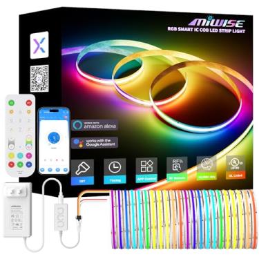 Imagem de MIWISE Fita de luz LED RGB Smart IC COB, fita de LED flexível de 6 m, fita de luz endereçável WS2811 RGB com controle de aplicativo/modo de música, funciona com Alexa/Google, para projetos de