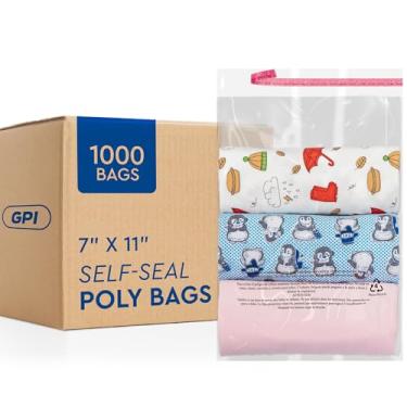 Imagem de 1000 sacos de poliéster autoseláveis de 17,78 cm x 28 cm com aviso de asfixia, sacos plásticos transparentes de 1,5 mm com fita adesiva resselável para envio e embalagem de roupas. GPI