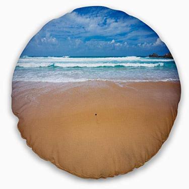 Imagem de Sala de estar redonda com foto de praia de Portugal, sofá, almofada de alta qualidade + capa de almofada impressa em ambos os lados 50 cm