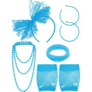 Imagem de Conjunto de acessórios de fantasia dos anos 80, faixa de renda, brinco