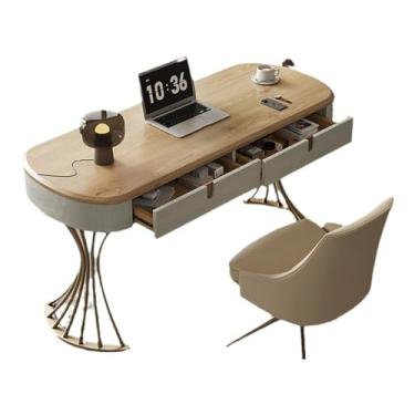 Imagem de ZzleoyuUUs-12 Mesa de mesa de madeira maciça, sala de estar, escritório, cinza de alta qualidade, moderna, simples, leve, luxuosa, para uso doméstico, mesa de escrita (amarelo + cadeiras, 1,3 x 0,6 x