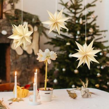 Imagem de 3 peças de decoração de árvore de Natal 3D estrelas de papel penduradas decorações de Natal com decorações de festa de corda