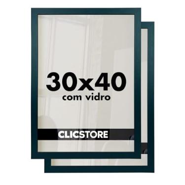 Imagem de Kit 2 Moldura 30x40 Parede Quadro Vidro Foto Poster Diplomas Porta Retrato Certificado Fotografia Madeira Cartazes MDF C