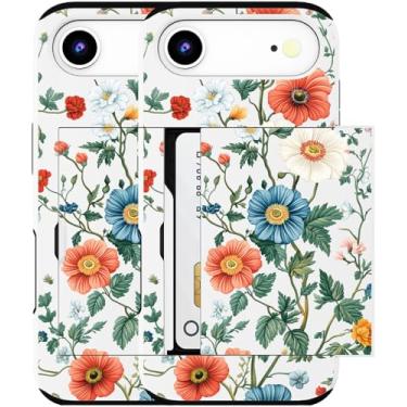 Imagem de MUQR Capa para celular 17 Air compatível com porta-cartão fofo - Capa tipo carteira robusta com design kawaii, proteção contra quedas de grau militar para mulheres (pintura branca flor botânica)