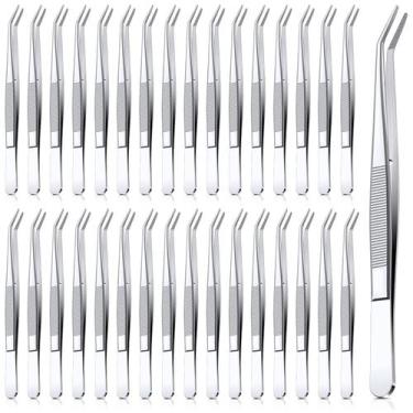 Imagem de Pinça Honoson, ponta serrilhada curva de aço inoxidável, 32 unidades