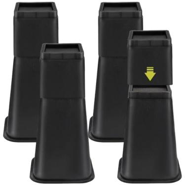 Imagem de Yookwutar Pacote com 4 peças de elevação para cama de 30,5 cm, resistentes, elevadores ajustáveis para móveis, altura de elevação de 30,5 cm, 20,3 cm ou 10,2 cm para mesa, sofá, armário, cama, moldura