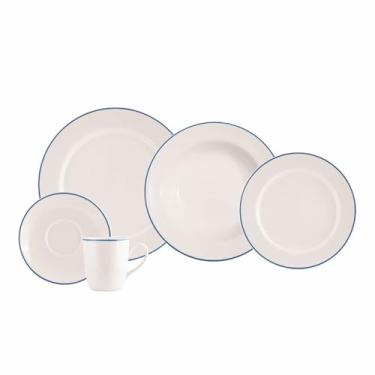 Imagem de Produzido pela Schmidt Serviço de Jantar com Caneca e Pires 20 peças em Louça Coleção Filete Azul