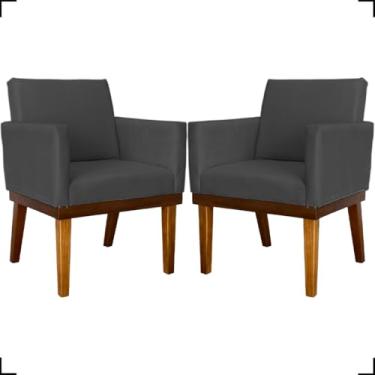 Imagem de Kit 2 Poltronas Decorativa Para Sala Recepção Manicure Consultório Salão de Beleza Base em Madeira Divine Tecido Suede (Preto)