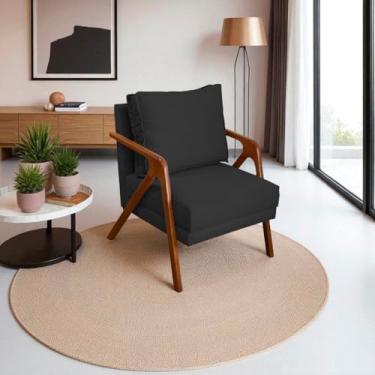 Imagem de Poltrona Para Sala Decorativa Shine Cadeira Reforçada Para Recepção Manicure Sala De Espera Consultório Escritório Confortável Em Madeira Maciça Castanho Suede Cores (Preto)