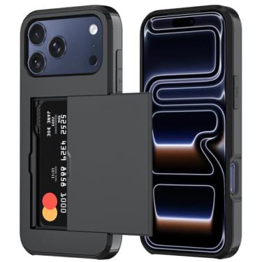 Imagem de Qinmay Capa carteira compatível com iPhone 17 Pro, suporte de cartão embutido, camada dupla protetora resistente à prova de choque com compartimento para cartão oculto, capa fina para celular para