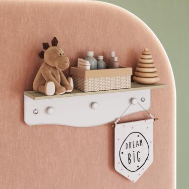 Imagem de Prateleira Com Cabideiro Decorativo Infantil De Parede Carvalho Araguaia