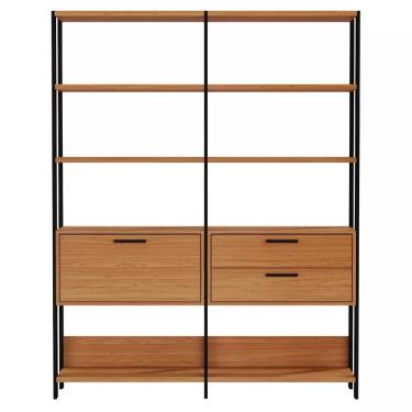 Imagem de Estante 10 Prateleiras 2 Gavetas 1 Porta Freijó/preto Fosco E92 Dalla Costa