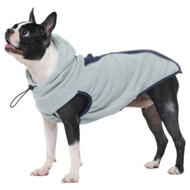 Imagem de IECOii Colete de lã para cães médios, jaqueta de lã pulôver para cães com orifício de coleira e listras refletivas, moletom com capuz elástico e confortável para animais de estimação à prova de vento