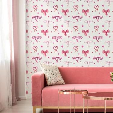 Imagem de ESSMOKO Papel de parede rosa laço coração PVC autoadesivo papel de parede quarto infantil sala de estar loja decoração de fundo adesivo rosa 45 * 600 cm